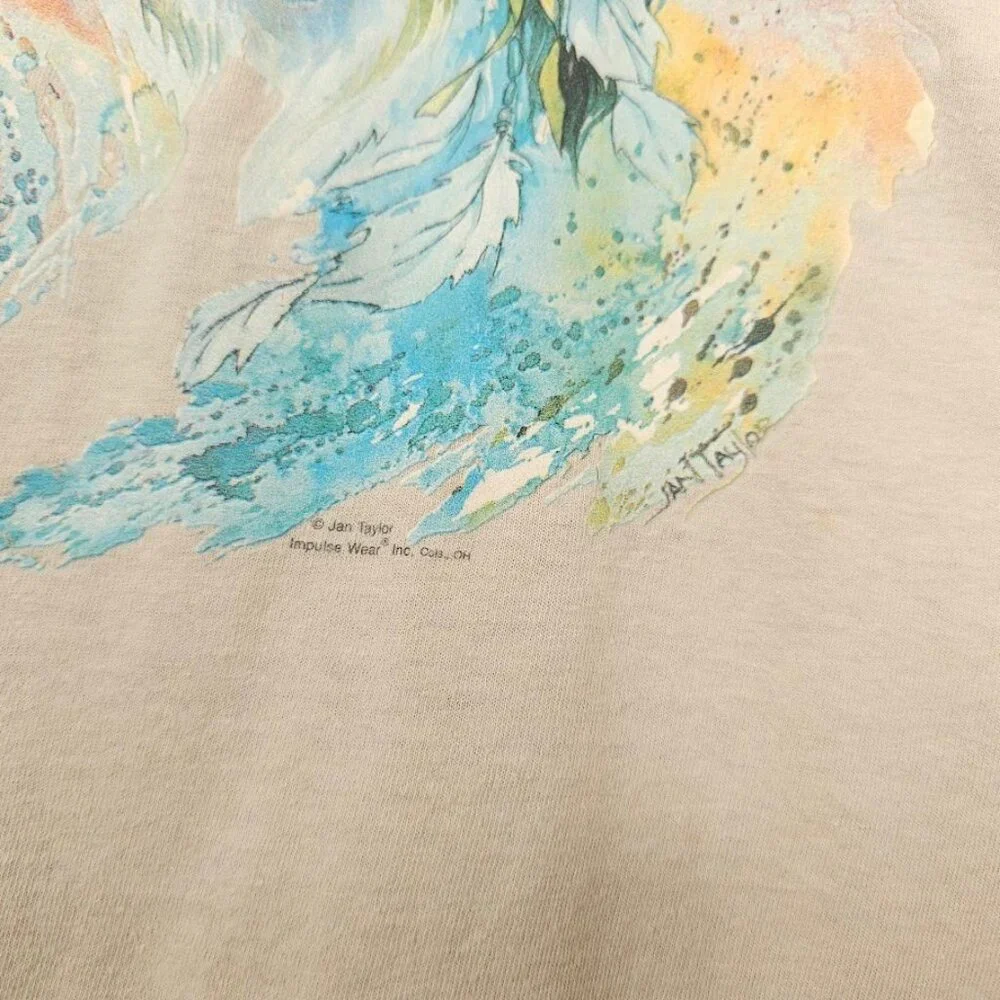 Vintage Eyes Of The Wolf T Shirt Mens Size Large Beige Y2K Native Jan Taylor Art - Picture 4 of 7